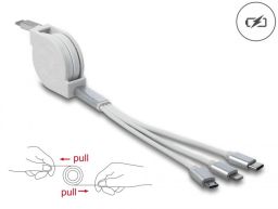 DeLock USB Type-C 3 in 1 Retractable Charging Cable for Lightning/Micro USB/USB Type-C White
