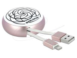 DeLock USB Retractable Cable Type-A to Lightning™ White/Pale Pink