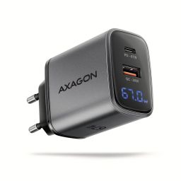 AXAGON ACU-PQ67D PD3.0 & QC4+ 2xOUTPUTS LCD display wall charger 67W Black