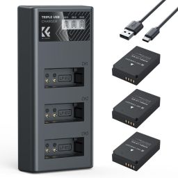 K&F Concept hordozható tripla USB-C akkumulátor LC-E12 töltő, LCD + 3db LP-E12 akkumulátor 1100mAh