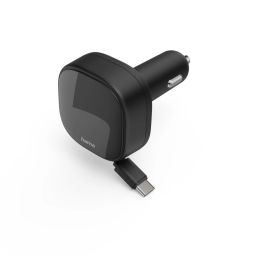 Hama Car Fast Charger 2xUSB-C Retractable Charging Cable PD 30W Black