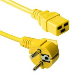 ACT Powercord mains connector Schuko CEE 7/7 male (angled) - C19 IEC 3m Yellow