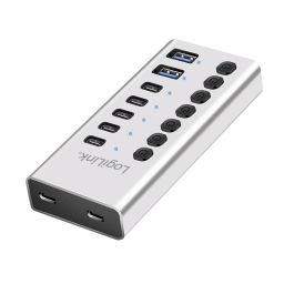 Logilink USB 3.2 Gen1 hub, 7 port kábellel/adapterrel, USB-A/C, ki/be kapcsoló, alumínium