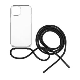 FIXED Pure Neck átlátszó tok Apple iPhone 15  készülékhez, fekete nyakpánttal, átlátszó