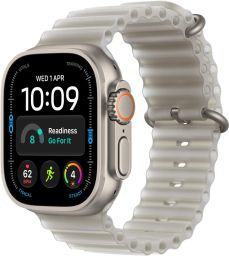 Apple Watch Ultra 4 Cellular 49mm Natural Titanium Case with Translucent Grey Ocean Band