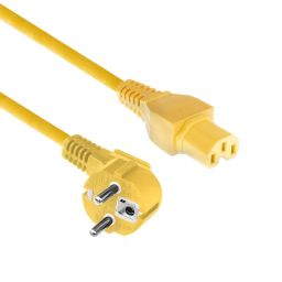 ACT Powercord mains connector Schuko CEE 7/7 male (angled) - C15 IEC 60320 2m Yellow