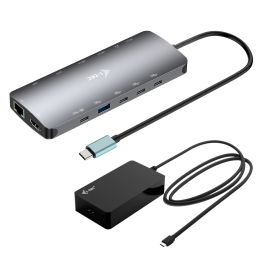 I-TEC USB-C Metal Nano 3x Display Dock, 2x HDMI 1x USB-C video with Power Delivery 140W +  Universal Charger 140W
