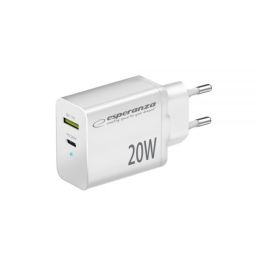 Esperanza Quich Power Charger 20W USB-C PD 20W / USB-A QC 3.0 18W White