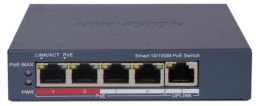 Hikvision Hikvision 5 portos PoE switch (60 W); 4 PoE + 1 uplink port; smart menedzselhető