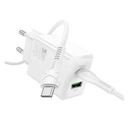 HOCO N71 30W univerzális hálózati töltő adapter fehér PD/ QC/ FCP/ AFC +1m USB-C kábel
