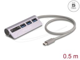 DeLock 3 Port USB 5 Gbps Hub including SD and Micro SD Card Reader with USB Type-C connector Silver