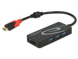 DeLock External USB 3.1 Gen 1 Hub USB Type-C > 3x USB Type-A + 2 Slot SD Card Reader Black