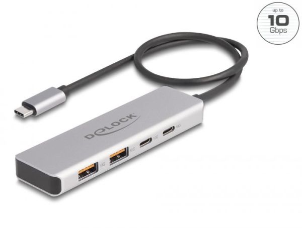 DeLock 4-port USB Type-A USB Type-C Hub 0,35m Grey