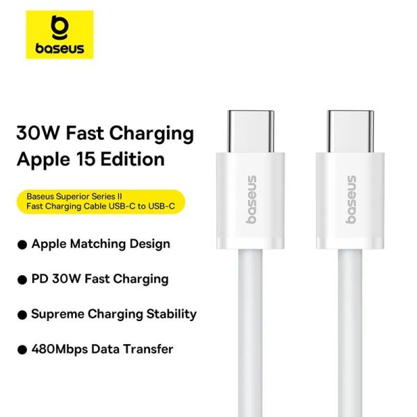 Baseus 30W Type-C to Type-C Superior Series 2 Fast Charging Data Cable 2m White