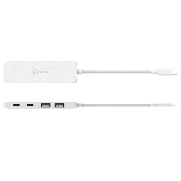 j5create Eco-Friendly USB-C to 4-Port Type-C & Type-A Gen 2 Hub Pure White