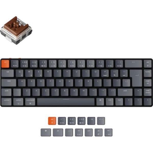 Keychron K7 Gateron RGB Backlight ISO vezeték nélküli angol gaming Hot-swap Gateron Optical Brown mechanikus billentyűze