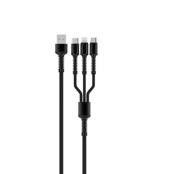 ColorWay Cable 3in1 (Lightning+MicroUSB+Type-C) 4.0A (20W) 1,2m Grey