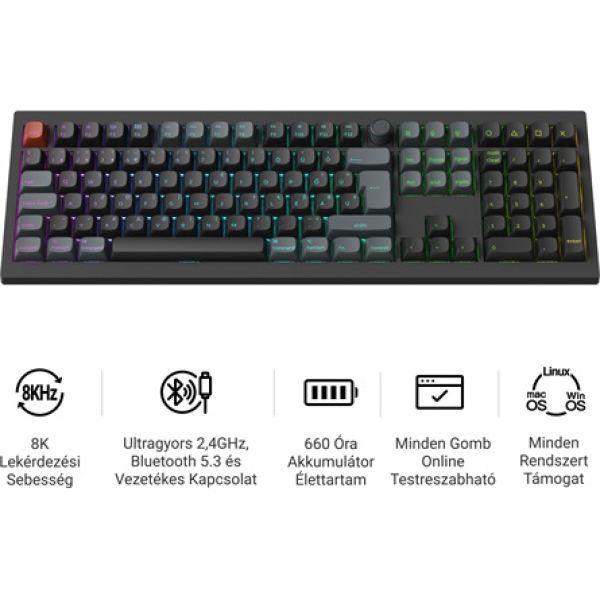 Keychron V6 Ultra 8K Bluetooth / vezeték nélküli magyar Silk POM Banana mechanikus billentyűzet fekete