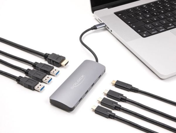 DeLock 7 Port USB 10 Gbps Hub and 4K HDMI output with USB Type-C connection and PD 3.0 90 Watt