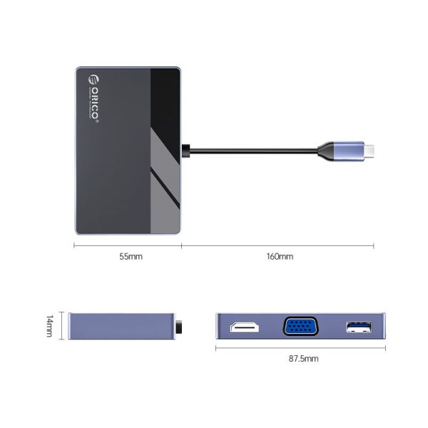 Orico DM-7TS-BK-BP 7in1 USB3.0 Type-C Multifunctional Docking Station Gray