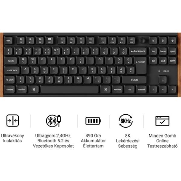 Keychron K1 Ultra 8K Bluetooth / vezeték nélküli magyar Silent Red mechanikus billentyűzet fekete