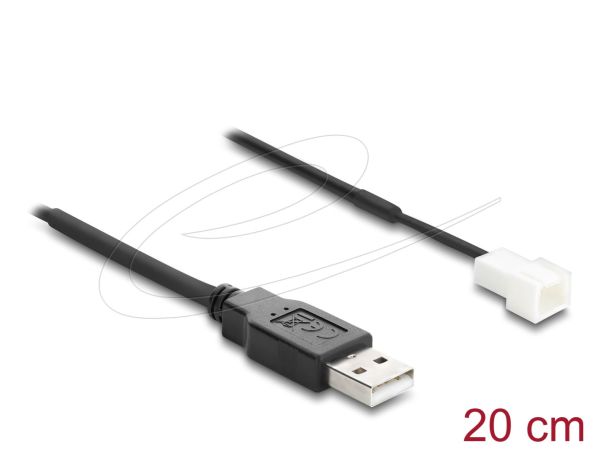 DeLock Fan Cable USB 2.0 Type-A male to 3 pin (2 pins connected) fan connector male 20cm Black