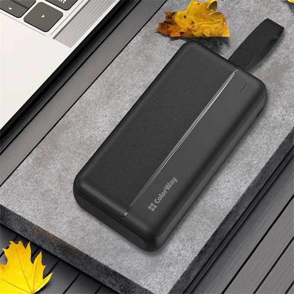 COLORWAY USB töltő adapter, Power Bank 30 000 mAh, nagy teljesítményű 2 (USB QC3.0 + USB-C tápellátás 22,5 W) Fekete