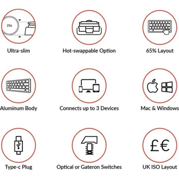 Keychron K7 Gateron RGB Backlight ISO vezeték nélküli angol gaming Gateron Blue mechanikus billentyűzet