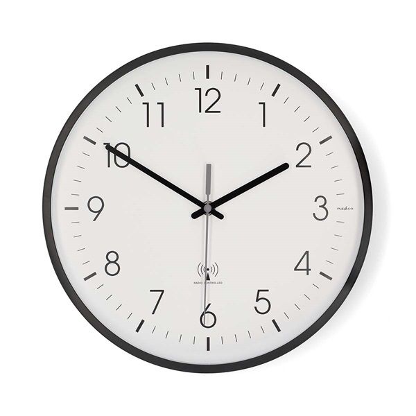 Nedis CLWA6226BK rádióvezérelt óra, 30 cm átmérő,  műanyag, csendes szerkezet