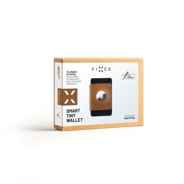 FIXED bőr pénztárca külső AirTag tartóval, barna
