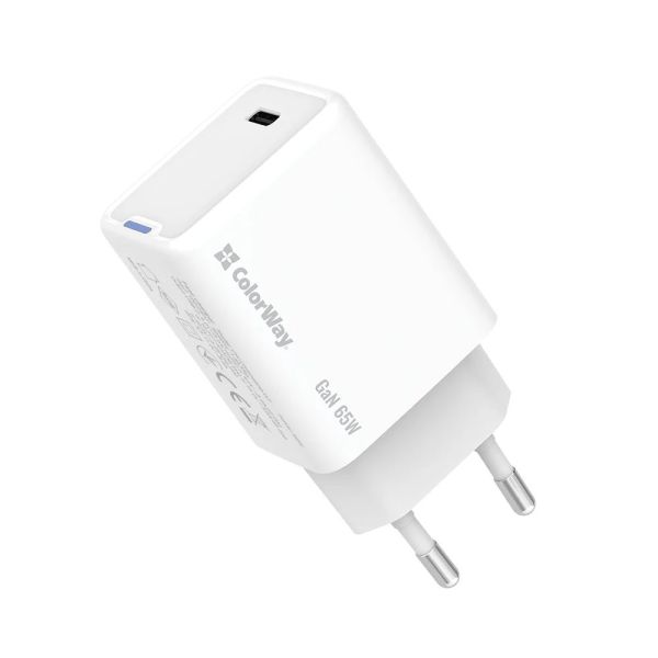 ColorWay AC Charger ColorWay GaN Mini 65W PD Port PPS USB-C White