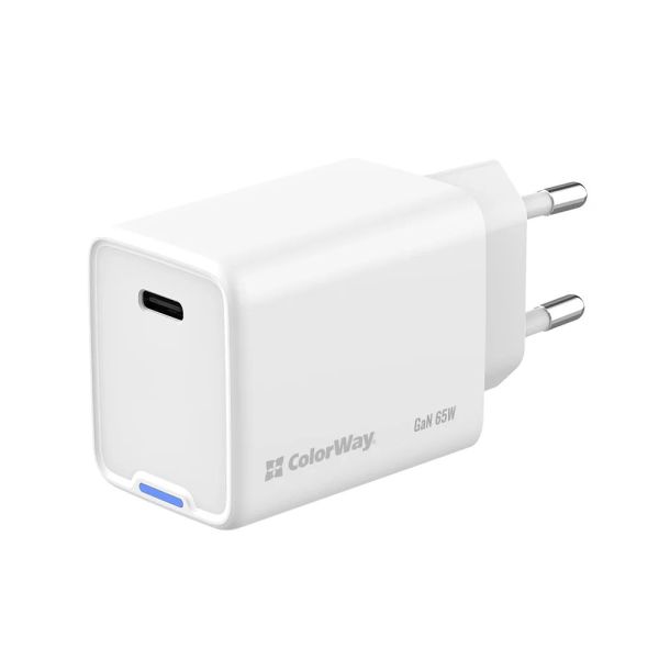 ColorWay AC Charger ColorWay GaN Mini 65W PD Port PPS USB-C White