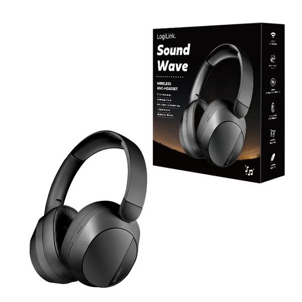 LOGILINK BT 6.0 Sound Wave Headset, ANC, 3.5 mm AUX, 15-hour battery life, Black