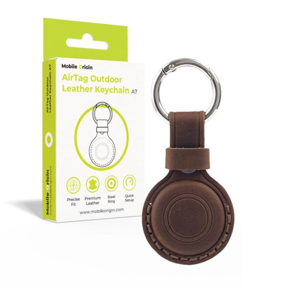 Mobile Origin AirTag Outdoor Leather Keychain A7 Midnight Brown