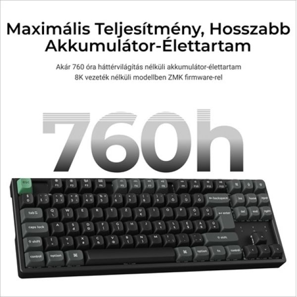 Keychron K8 Ultra 8K Bluetooth / vezeték nélküli magyar Apex Red mechanikus billentyűzet fekete