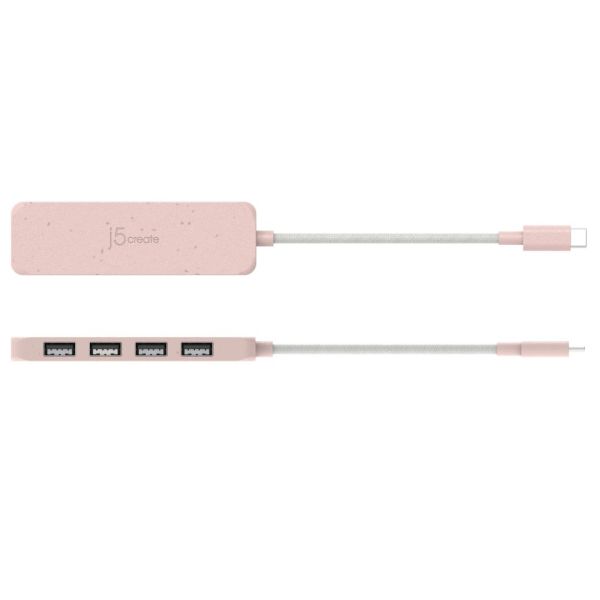j5create Eco-Friendly USB-C to 4-Port Type-A Gen 2 Hub Misty Rose