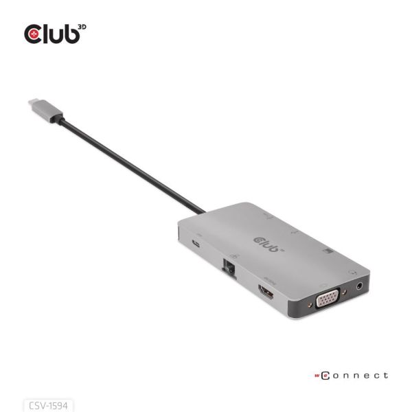 Club3D USB Gen1 Type-C 9-in-1 hub with HDMI, VGA, 2x USB Gen1 Type-A, RJ45, SD/Micro SD card slots and USB Gen1 Type-C Female port