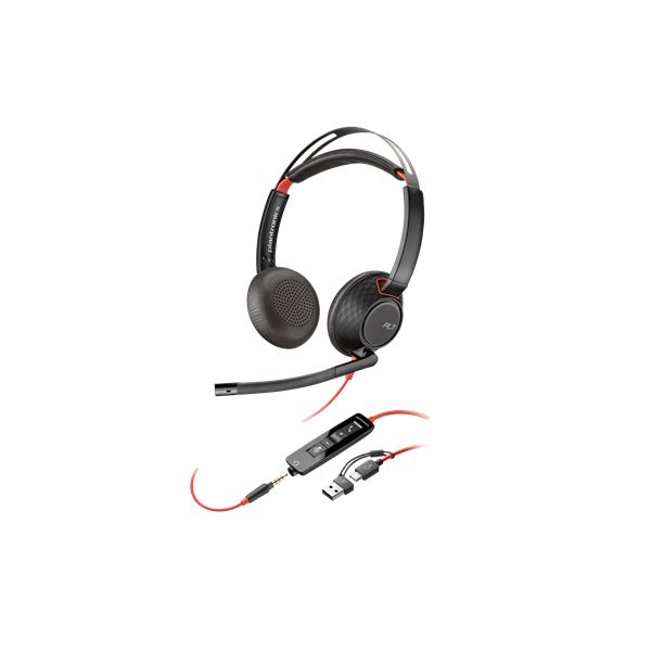 HP POLY fejhallgató Blackwire 5220 sztereó USB-C+3,5 mm-es csatlakozó+USB-C/USB-A adapter (Bulk)