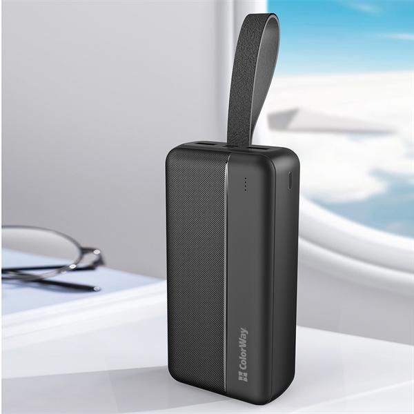 COLORWAY USB töltő adapter, Power Bank 30 000 mAh, nagy teljesítményű 2 (USB QC3.0 + USB-C tápellátás 22,5 W) Fekete
