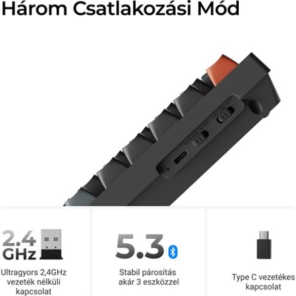 Keychron V6 Ultra 8K Bluetooth / vezeték nélküli magyar Silk POM Banana mechanikus billentyűzet fekete