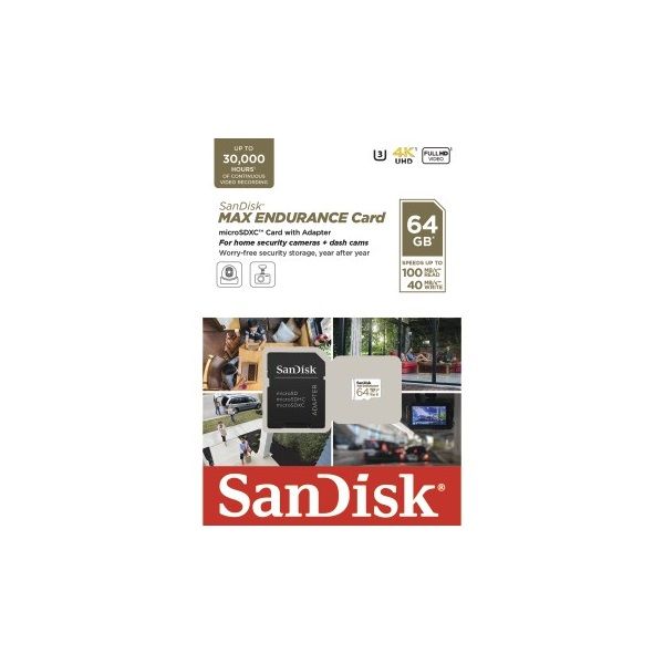 SANDISK 186473, microSDXC Max Endurance 64GB (V30/U3/Cl.10/R100/W40) + SD adapter