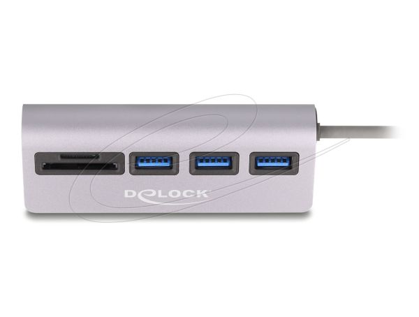 DeLock 3 Port USB 5 Gbps Hub including SD and Micro SD Card Reader with USB Type-C connector Silver