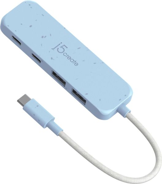 j5create Eco-Friendly USB-C to 4-Port Type-C & Type-A Gen 2 Hub Cyan