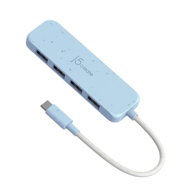 j5create Eco-Friendly USB-C to 4-Port Type-A Gen 2 Hub Cyan