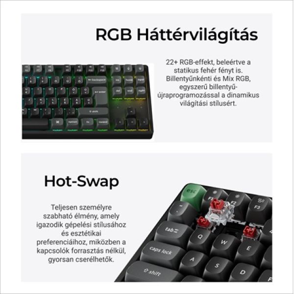 Keychron K8 Ultra 8K Bluetooth / vezeték nélküli magyar Apex Red mechanikus billentyűzet fekete