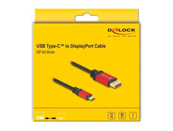 DeLock USB Type-C to DisplayPort Cable (DP Alt Mode) 8K 30 Hz with HDR function 2m Black/Red