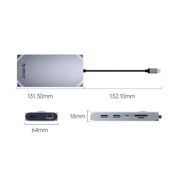 Orico XCR-X22-GY-BP 12in1 USB3.0 Type-C Docking Station Gray
