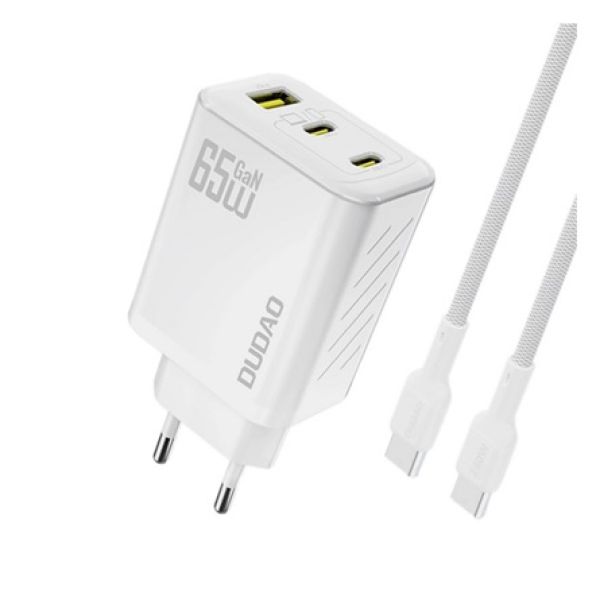 Dudao A29C GaN 65W univerzális hálózati töltő adapter fehér PD/ QC +1m USB-C kábel