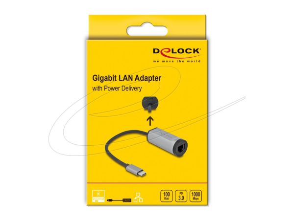 DeLock USB Type-C Adapter to Gigabit LAN with Power Delivery port Grey