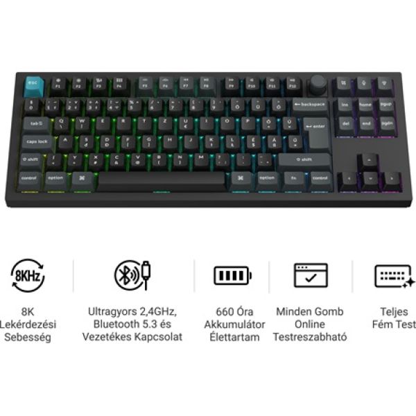 Keychron Q3 Ultra 8K Bluetooth / vezeték nélküli magyar Silk POM Banana mechanikus billentyűzet fekete